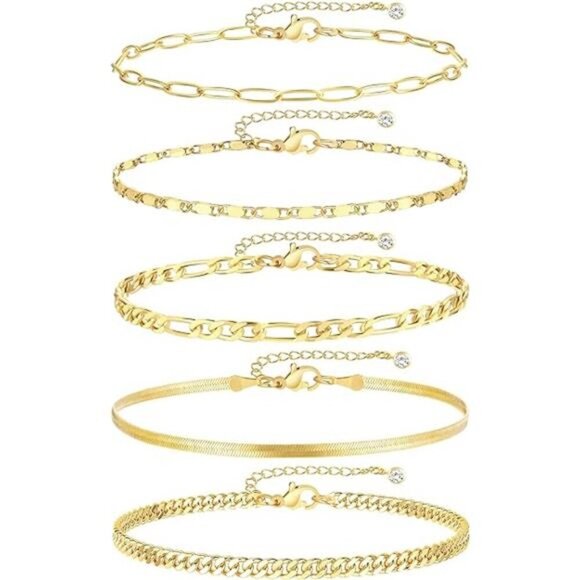 Gold Anklet Set for Women Waterproof Layered Cuban Chain Adjustable Jewelry - Picture 6 of 6